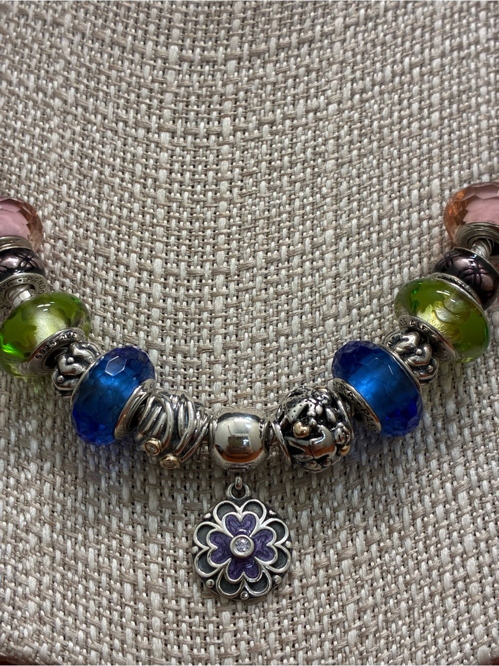 Pandora Charm Necklace Set Woven Together Bead with Diamond 790568D w/ 12 charms
